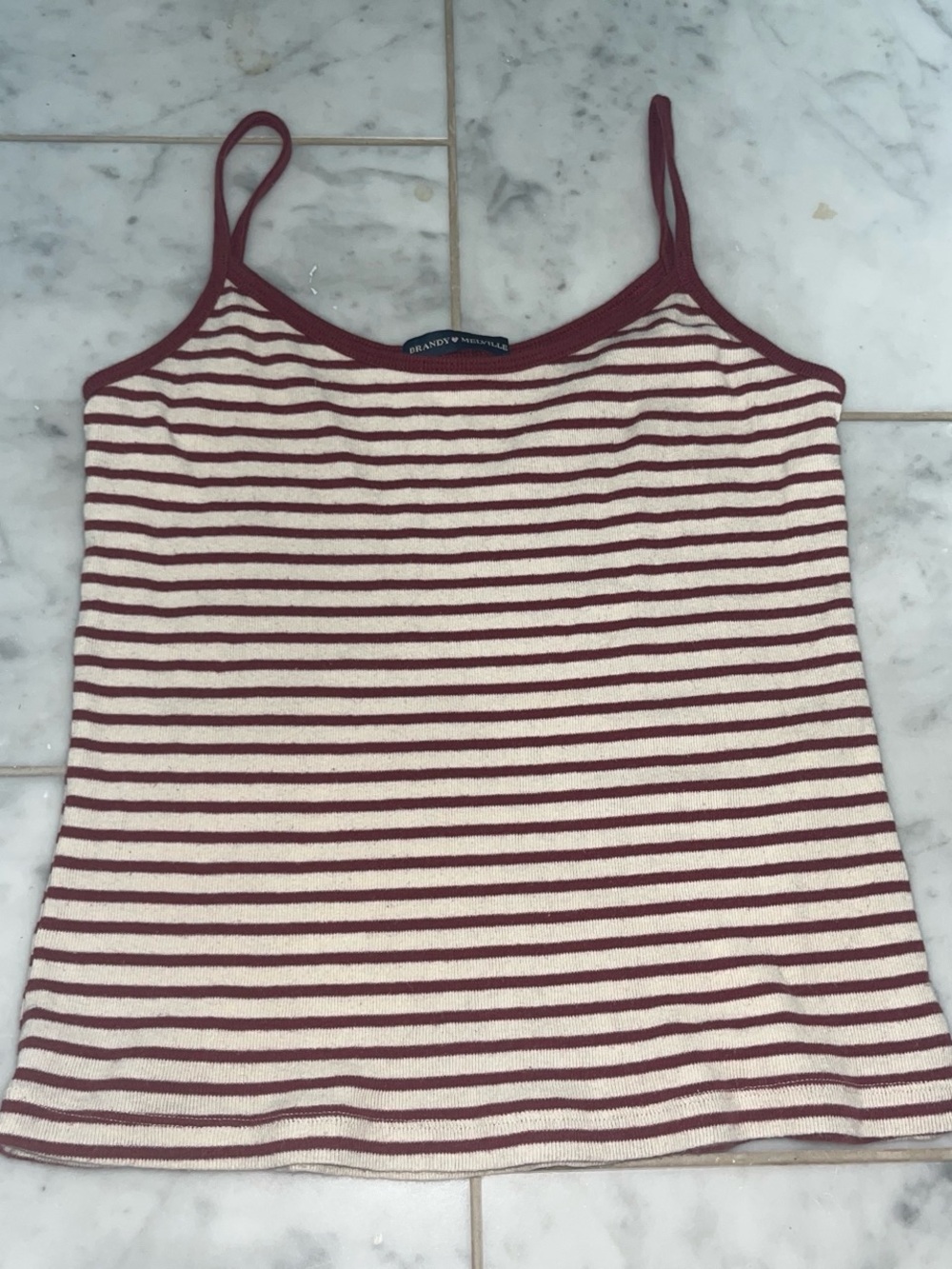 Brandy Melville Cream and Burgundy Striped Spaghetti Strap Tank